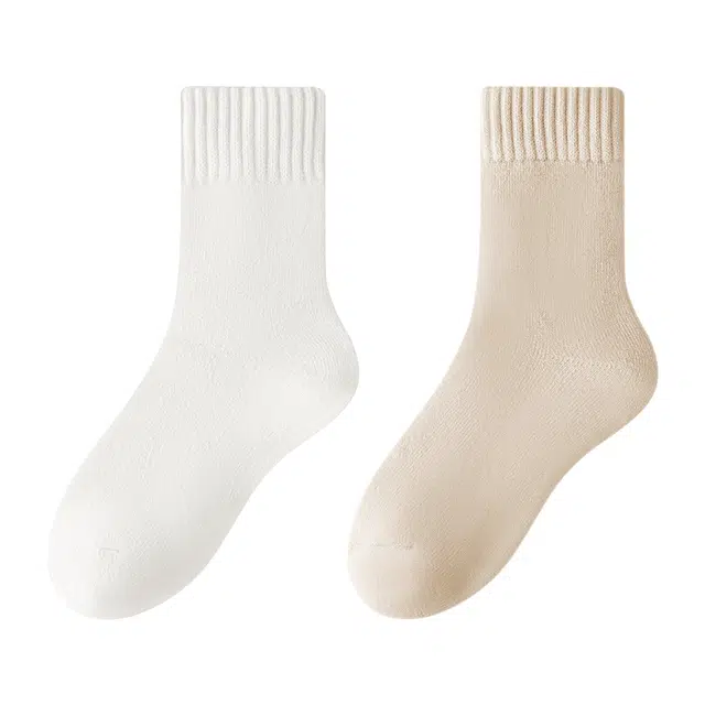 顶瓜瓜 加厚保暖毛绒不臃肿超厚抗菌棉袜亲肤舒适防寒纯色简约雪地 冬季中筒袜 女款 组合装