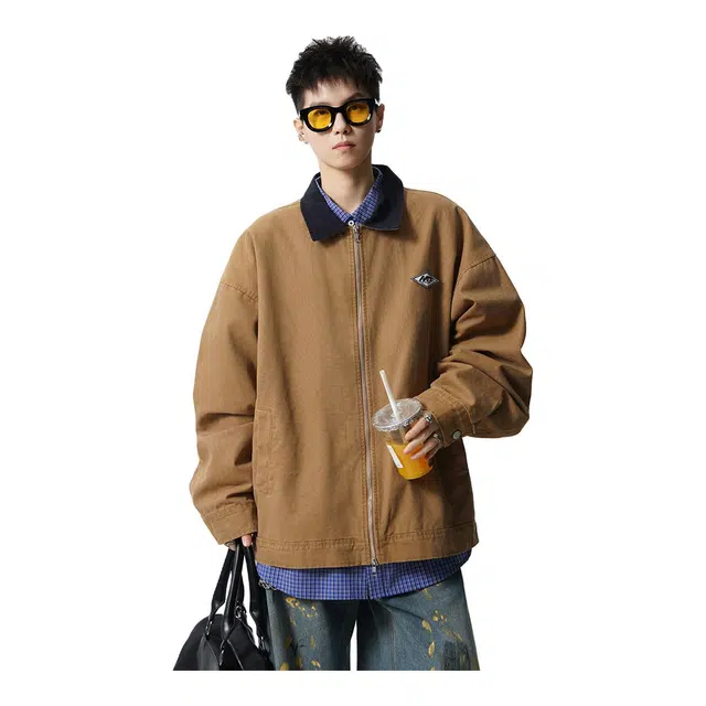 爱爸爸 秋季做旧外套上衣复古美式水洗宽松夹克 男女同款