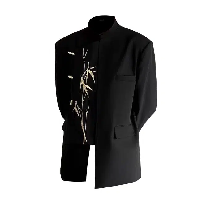 一碗士多 刺绣纯色纽扣多口袋新中式复古高街时尚流行痞帅个性高级设计日常通勤宽松舒适百搭不挑人西装 男女同款