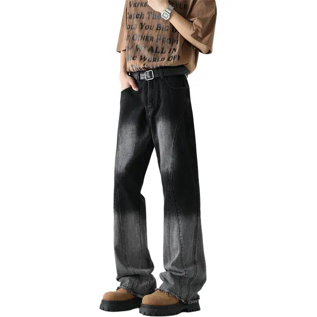 爱爸爸 秋冬欧美高街潮流百搭时尚简约经典有范个性风格牛仔裤 男款