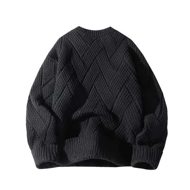 暴走的萝莉 复古潮流简约基础款纯色棱形纹品牌车标设计时尚休闲无性别主义日常通勤宽松落肩圆领毛衣 男女同款