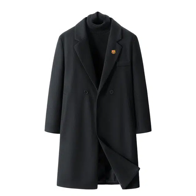 巴塞罗那足球俱乐部 毛呢男秋冬季中长款加厚宽松过膝男韩版呢子西装外套大衣 男女同款