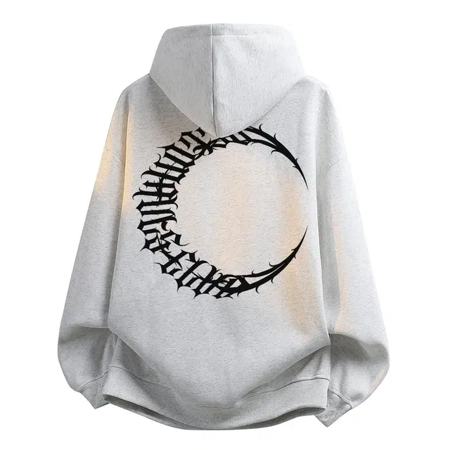 海底小纵队 春秋冬季美式复古高街潮牌哥特风字母月亮简约印花宽松大码休闲套头抽绳袋鼠口袋叠穿潮流百搭连帽情侣卫衣 男女同款