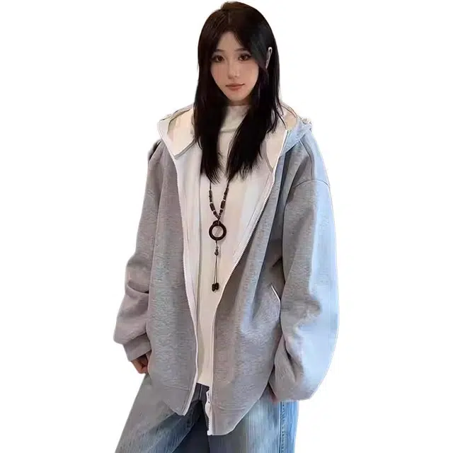 单爵 美式潮流拼接高级感情侣卫衣连帽衫夹克外套 男女同款