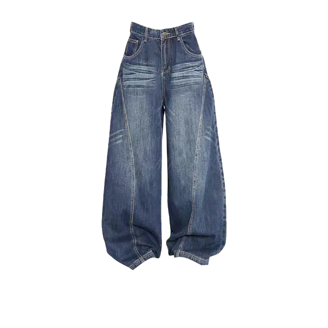 一碗士多 拼接解构条纹水洗做旧美式复古直筒高街时尚流行痞帅个性高级设计日常通勤宽松舒适百搭不挑人牛仔裤 男女同款