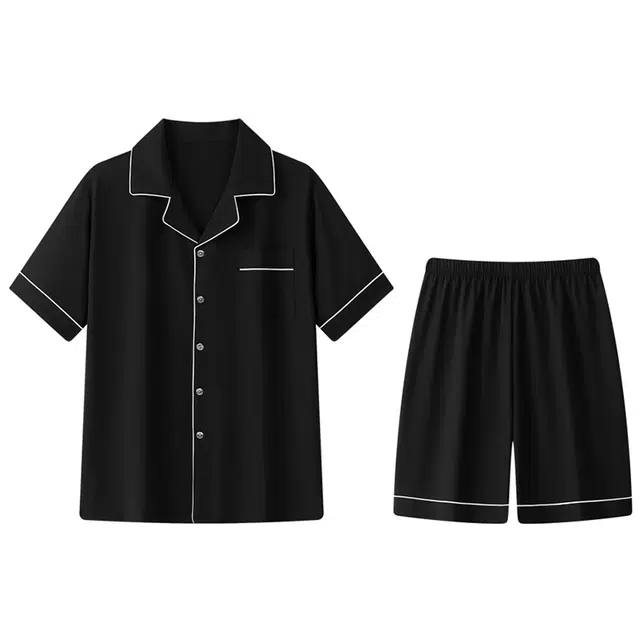 顶瓜瓜 云朵棉双短两件套简约纯色翻领开衫家居服可外穿薄款睡衣套装 男款