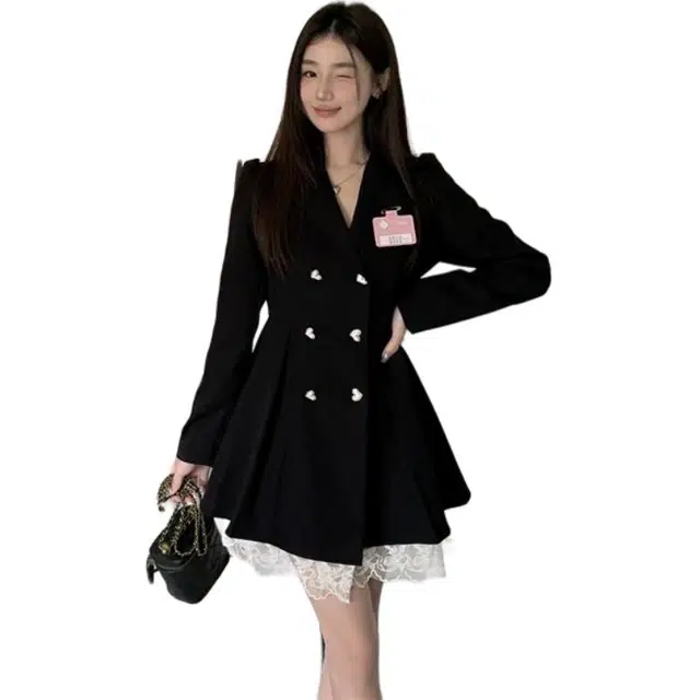 丝絮丝绸 秋季高级感气质收腰显瘦西装裙长袖连衣裙 女款