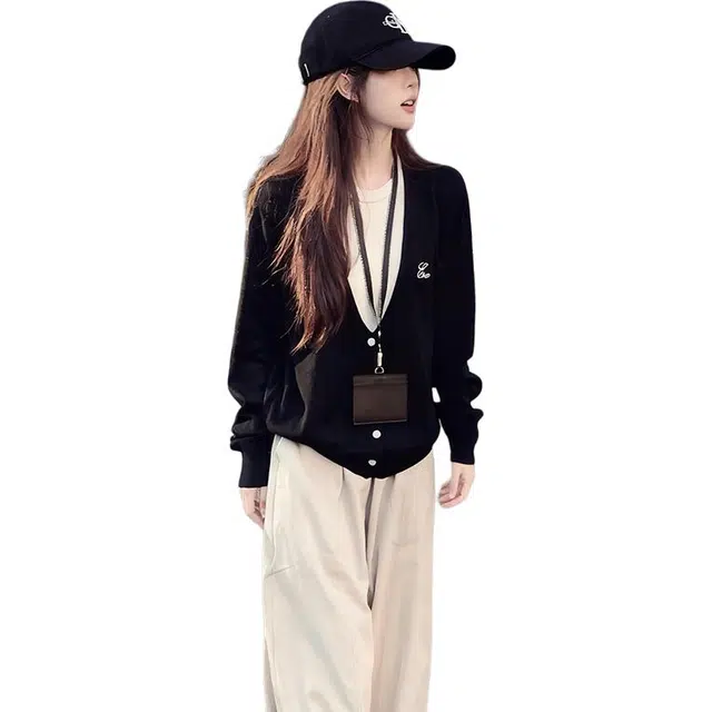 丝絮丝绸 韩系千金风假两件修身慵懒上衣针织衫 女款