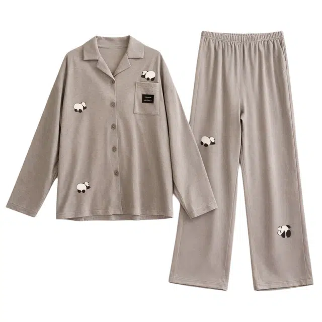 潞优野 高级感慵懒风莫代尔家居服秋冬款长袖长裤熊猫休闲可外穿 睡衣套装 女款