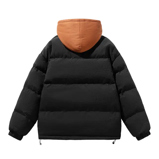 棉基因 冬季撞色假两件格纹连帽优质棉棒球服保暖高个小个子日系男简约潮流夹棉袄子美式高街工装风青少年职场通勤学院棉衣外套 男女同款