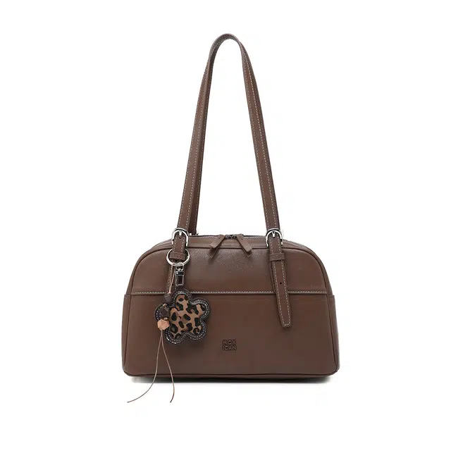 稻草人 花样豹纹挂件百搭时尚甜酷少女通勤精致波士顿包 合成革 单肩包 常规 女款 多色