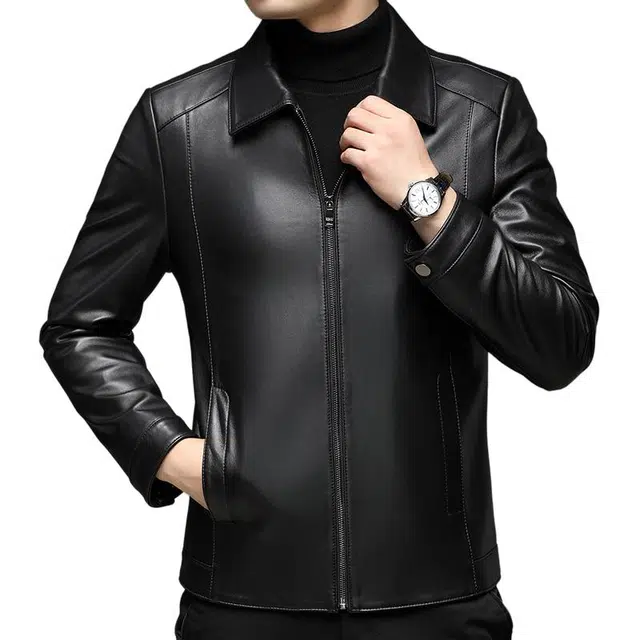 太子龍 翻领纯色时尚休闲百搭绵羊皮皮衣 男款