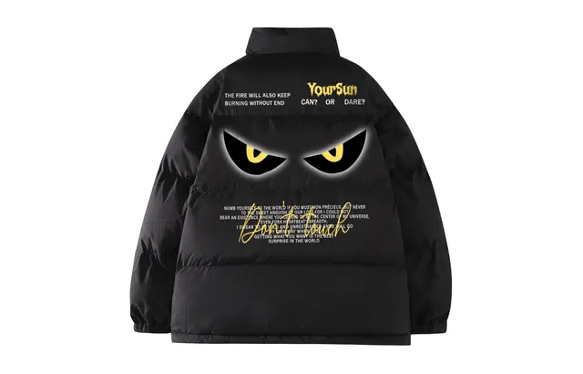 宜而爽 美式高街复古潮牌小恶魔图案字母印花宽松休闲运动加厚保暖立领防风棉衣面包服外套日常通勤百搭棉服 男女同款