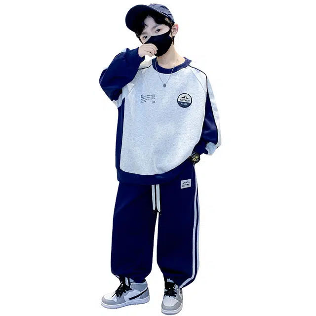 熊猫圆圆休闲运动套装 时尚洋气拼色贴标卡绳舒适百搭 儿童款