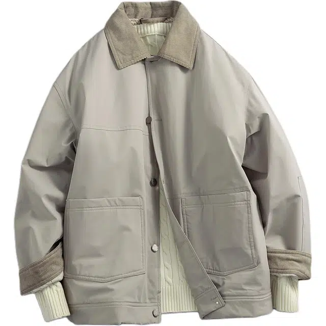 宫奴 日系休闲潮牌巴恩风百搭宽松羊羔毛内里拼接翻领棉服 男女同款