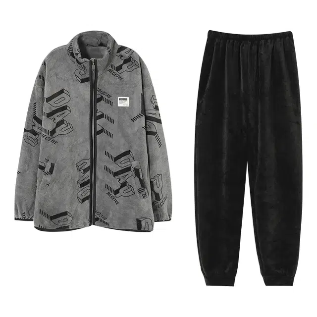 俏霓桐 加绒加厚保暖防寒蓄温高级感时尚拉链开衫轻奢休闲家居服可外穿睡衣套装 男款