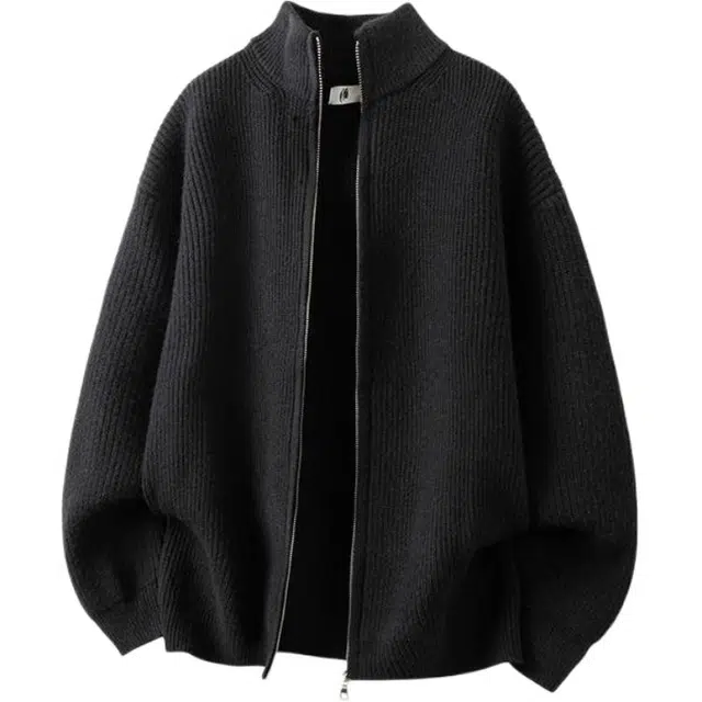颂希尔 复古立领开衫秋季休闲外套高级感夹克纯色宽松舒适百搭保暖软糯简约针织衫 男女同款