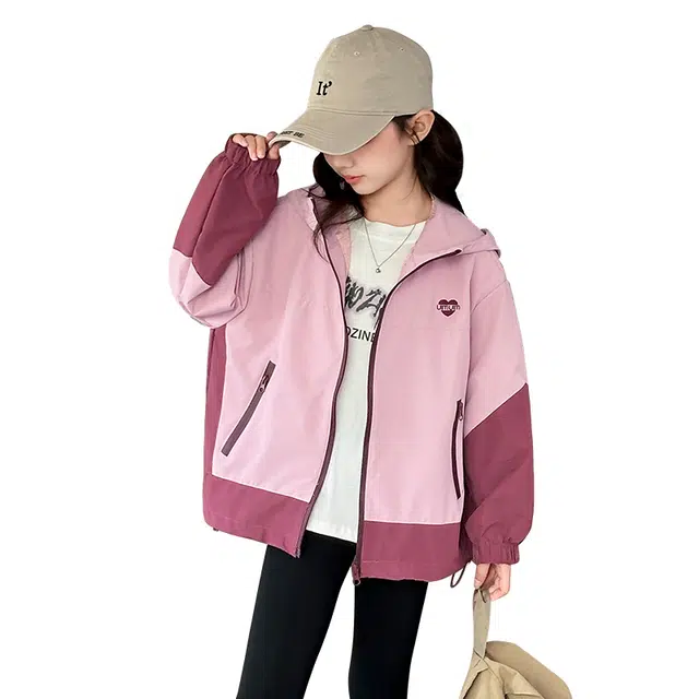 黑恐龙棒球服 儿童洋气时髦冲锋衣女大童春季连帽上衣