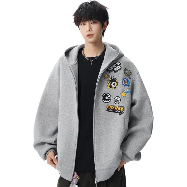 爱爸爸 拉链秋季开衫针织长袖连帽卫衣 男女同款