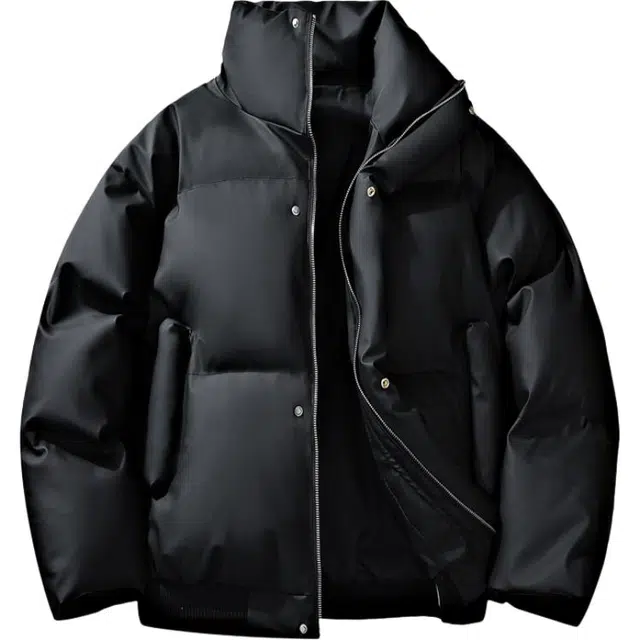 零氏 韩系美式复古高街皮面基础款学院风防水纯色立领百搭嘻哈街头时尚设计感休闲舒适慵懒感短款面包棉服 男女同款