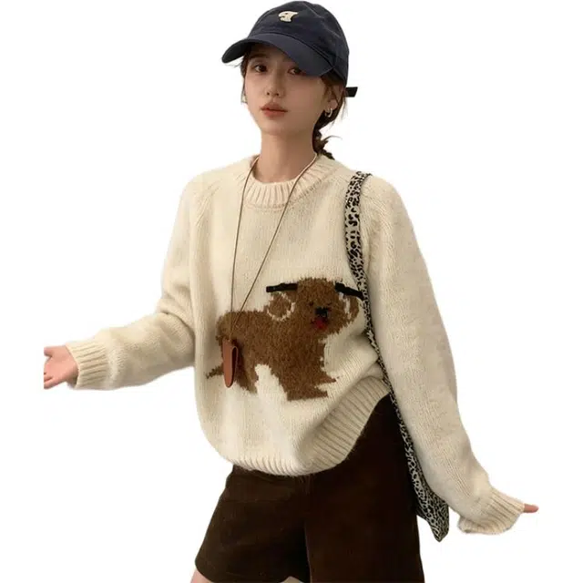 丝絮丝绸 冬季可爱时尚宽松慵懒风上衣针织衫 男女同款