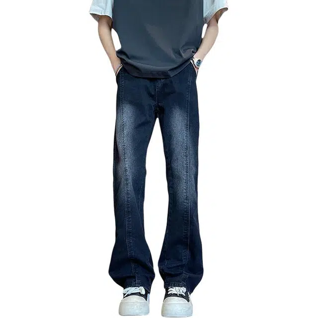 爱爸爸 秋冬裤子潮流百搭时尚简约经典有范个性风格直筒牛仔裤 男款