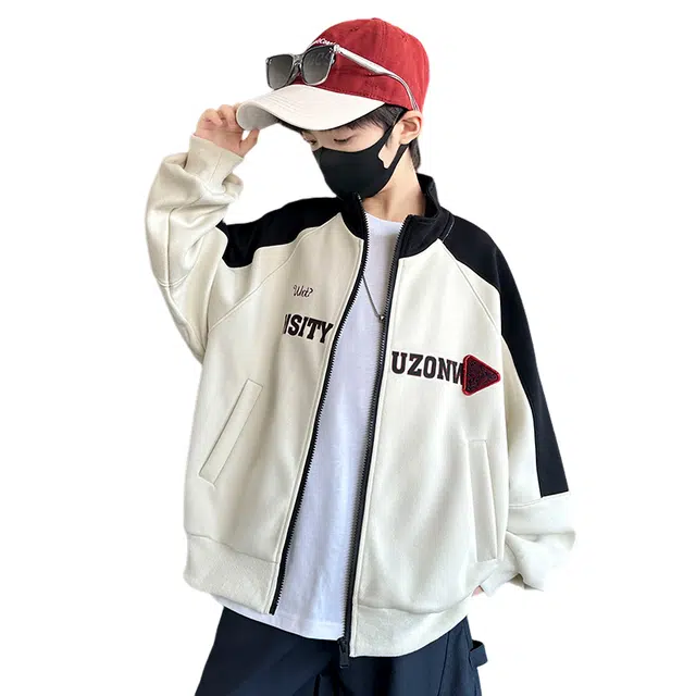 浪莎休闲棒球服 春秋 酷帅个性拼色字母外套 米色 青少年