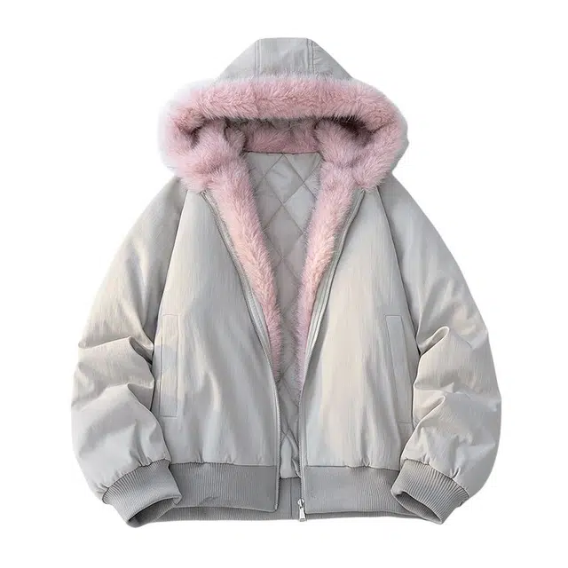 棉基因 冬季毛领座山雕毛绒连帽优质棉棒球服保暖高个小个子日系男简约潮流夹棉袄子美式高街工装风青少年职场通勤学院棉衣外套 男女同款