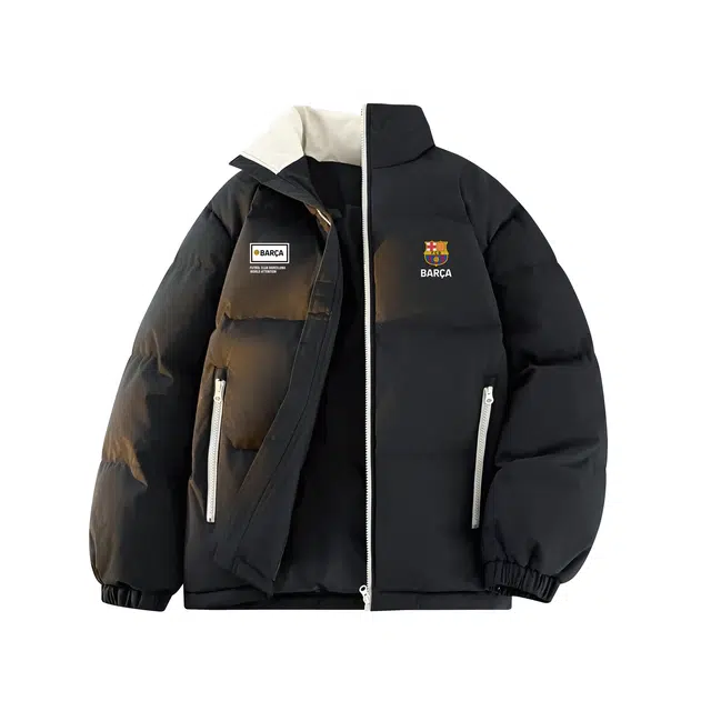 巴塞罗那足球俱乐部 美式复古纯色简约基础款立领舒适百搭户外加厚保暖高级感飞行外套通勤日常外搭长袖棉服 男女同款