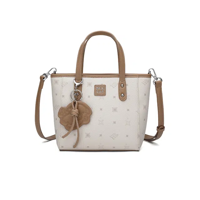 稻草人 徽章小狗挂件简约时尚通勤出游实用 聚氯乙烯革 手提包 女款 杏色/粉色