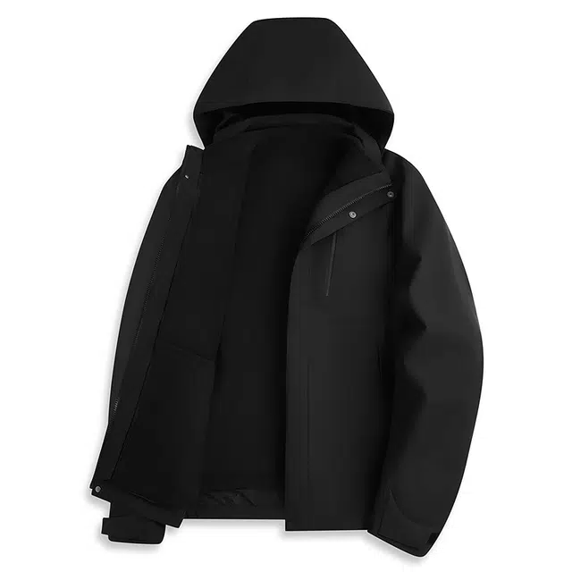 与狼共舞 户外防风可拆卸加绒内胆高密防水耐磨抗皱时尚基础连帽加厚夹克外套 男款