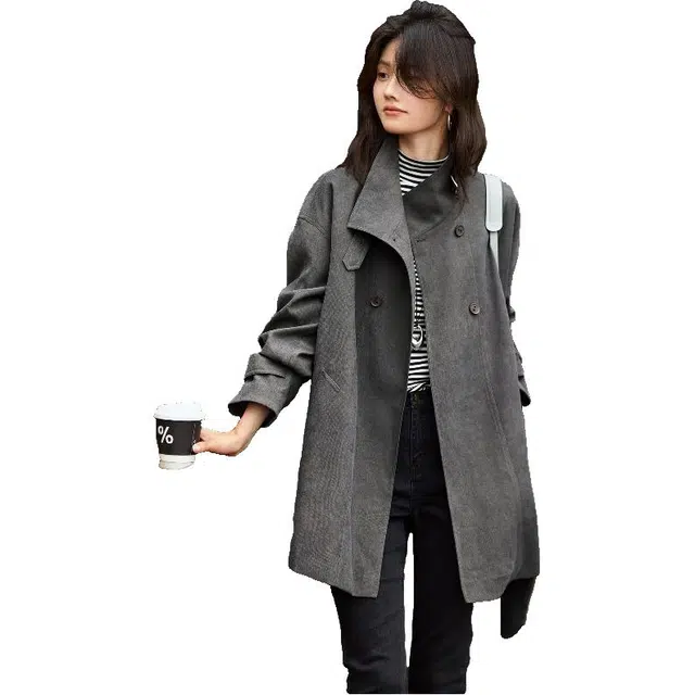 佐塞斯 高端品质轻奢复古英伦风绒感女秋冬季立领收腰中长款通勤外套风衣 女款