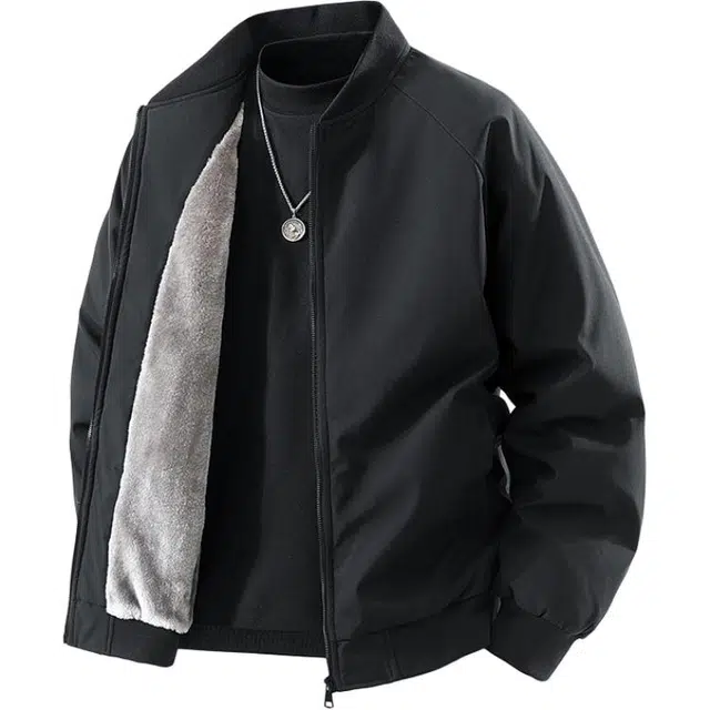 洋气先生 洋气潮牌美式复古港风轻奢纯色设计秋冬加绒加厚保暖立领长袖痞帅宽松时尚日常通勤休闲潮流百搭无性别主义外套夹克 男女同款