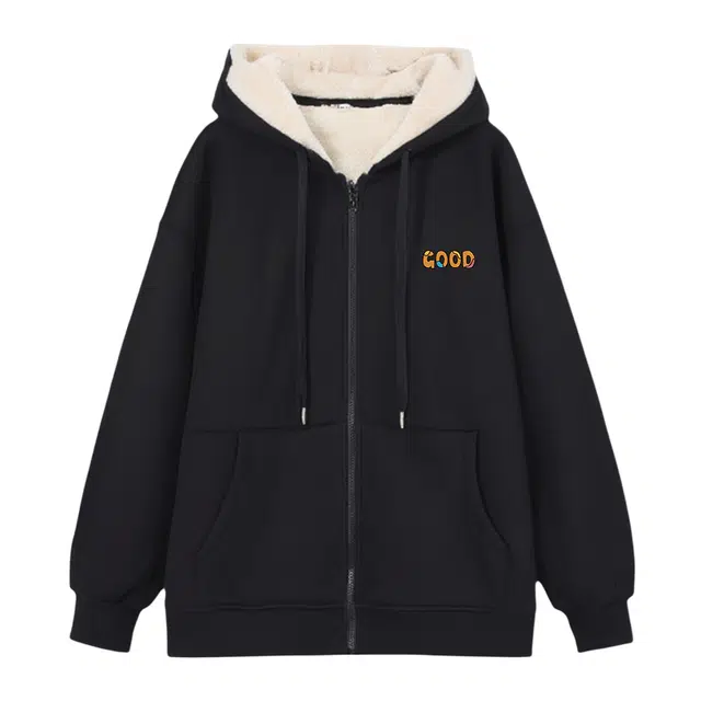 米子旗 羊羔毛连帽冬季宽松型通勤风卫衣 女款