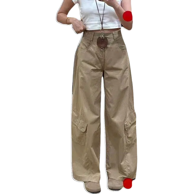 如续 设计感美式复古辣妹弯刀裤百搭显瘦多口袋宽松舒适户外通勤直筒阔腿牛仔休闲裤女生小个子款工装裤 女款