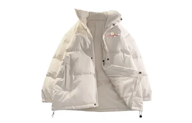 木林森 纯色基础款休闲百搭羊羔绒棉衣挡风防寒循环锁温仿刺绣字母印花柔软蓬松厚实立领棉服外套 男女同款