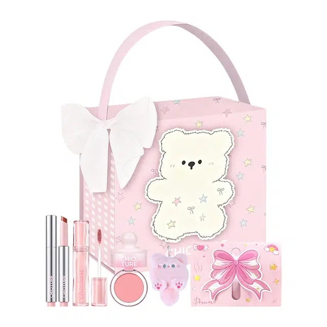 稚优泉 小熊布丁彩妆礼盒 自然玻璃唇清透气色保湿提亮肤色修饰肤色水光