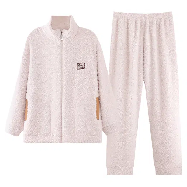 潞优野 轻奢时尚保暖珊瑚绒家居服秋冬款可外穿防寒法兰绒加绒加厚睡衣套装 女款