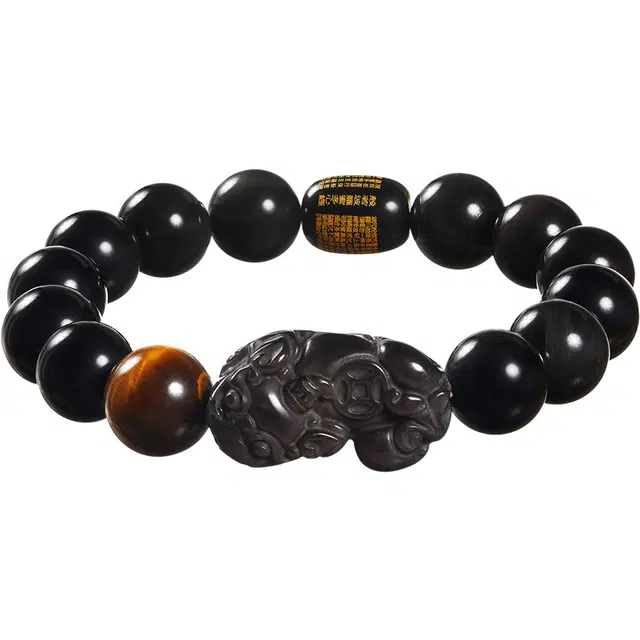 老庙 纳福聚福 木变石独特 造型精致  国风轻奢天然 黑曜石 手串 男女同款情侣款