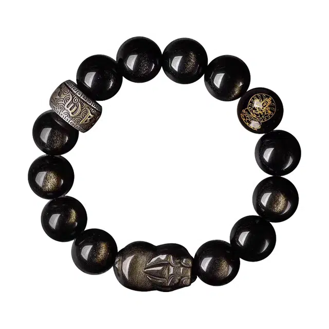 琛宬 八方来财财源广进大颗粒招财吞金兽貔貅招财纳福十二生肖国潮文玩新中式盘玩串珠吉祥如意诸事顺遂#好运 黑曜石 手串 男款