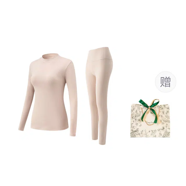 皇室品轩 中领纯棉加绒加厚抗菌内衣男士秋衣秋裤女士保暖套装 女款
