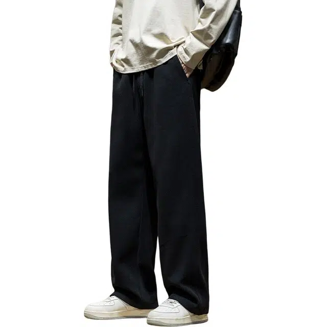 希越 美式潮牌简约垂感舒适肌理感裤子春秋季潮流经典宽松直筒运动休闲裤 男款