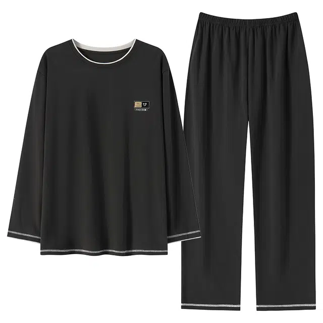 俏霓桐 简约休闲时尚撞色圆领舒适慵懒长袖长裤家居服可外穿睡衣套装 男款