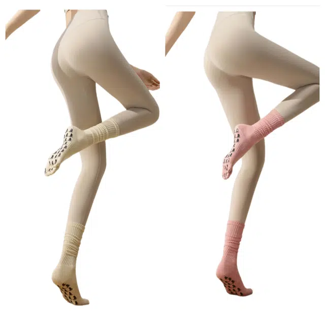 皇室品轩 中筒瑜伽袜防滑条纹舒适吸汗五指袜秋季中长款普拉提袜子篮球袜 女款