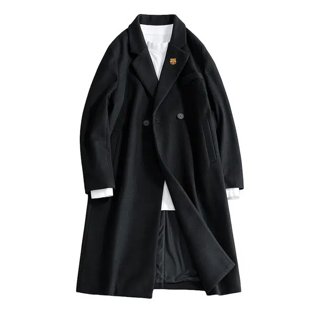 巴塞罗那足球俱乐部 毛呢衣男秋冬季中长款加厚宽松过膝男韩版呢子西装外套大衣 男女同款