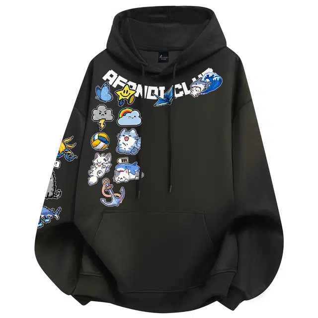 阿凡迪 美式复古简约基础创意格子像素徽章字母环形印花宽松舒适休闲百搭时尚潮流通勤无性别主义长袖连帽卫衣 男女同款