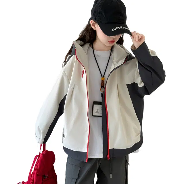浪莎休闲夹克 春秋 时尚个性拼接连帽外套 米色 青少年