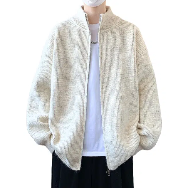 爱爸爸 春秋季高级感开衫潮流韩系帅气立领宽松针织衫 男女同款