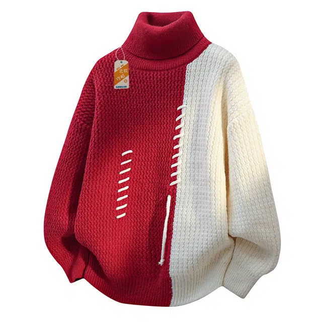 北欧攻略 美式撞色家庭聚会毛衣秋冬慵懒高级感拼色设计感本命年打底衫针织衫 男女同款