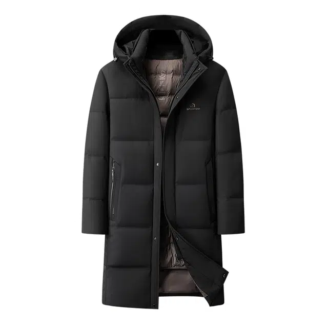百胜狐 大码男装休闲宽松连帽加厚保暖中长款羽绒服 男款